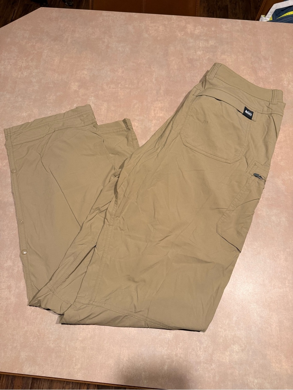 REI Men's Tan Cargo Pants with Side Pockets - Picture 3 of 3